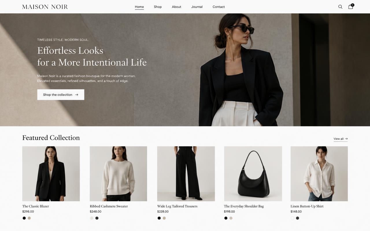 Online boutique website example