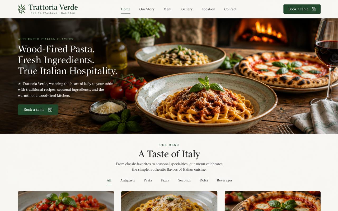 Restaurant website example